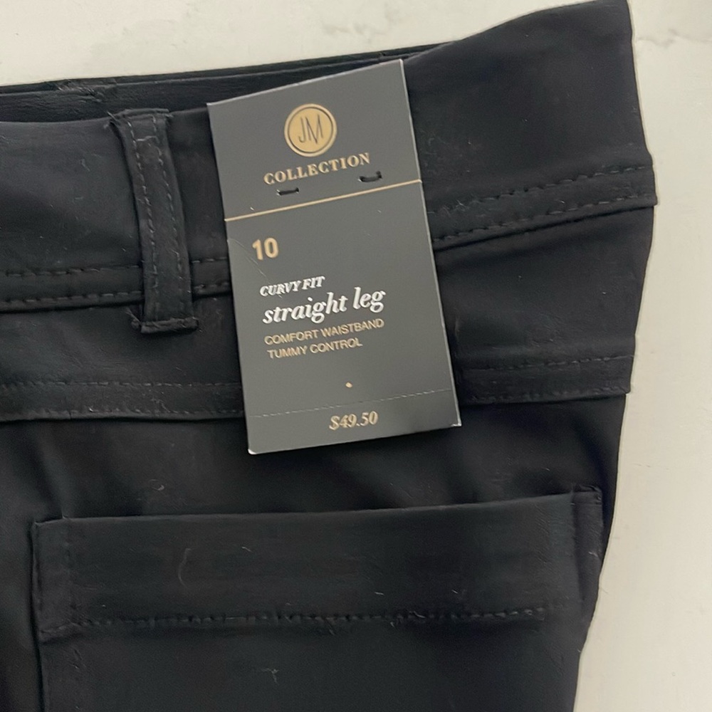 NWT JM Curvy Fit black straight leg pants, size 10, tummy control.